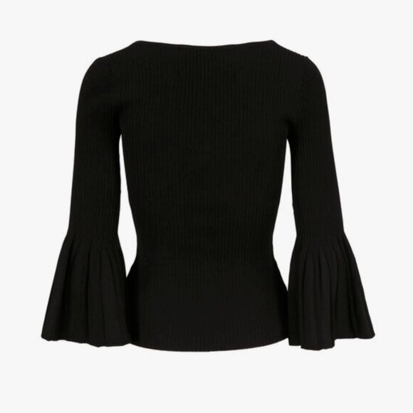 Carolina Herrera Black Bell Sleeve Rib Knit Top -Black - Size Large - Picture 5 of 5